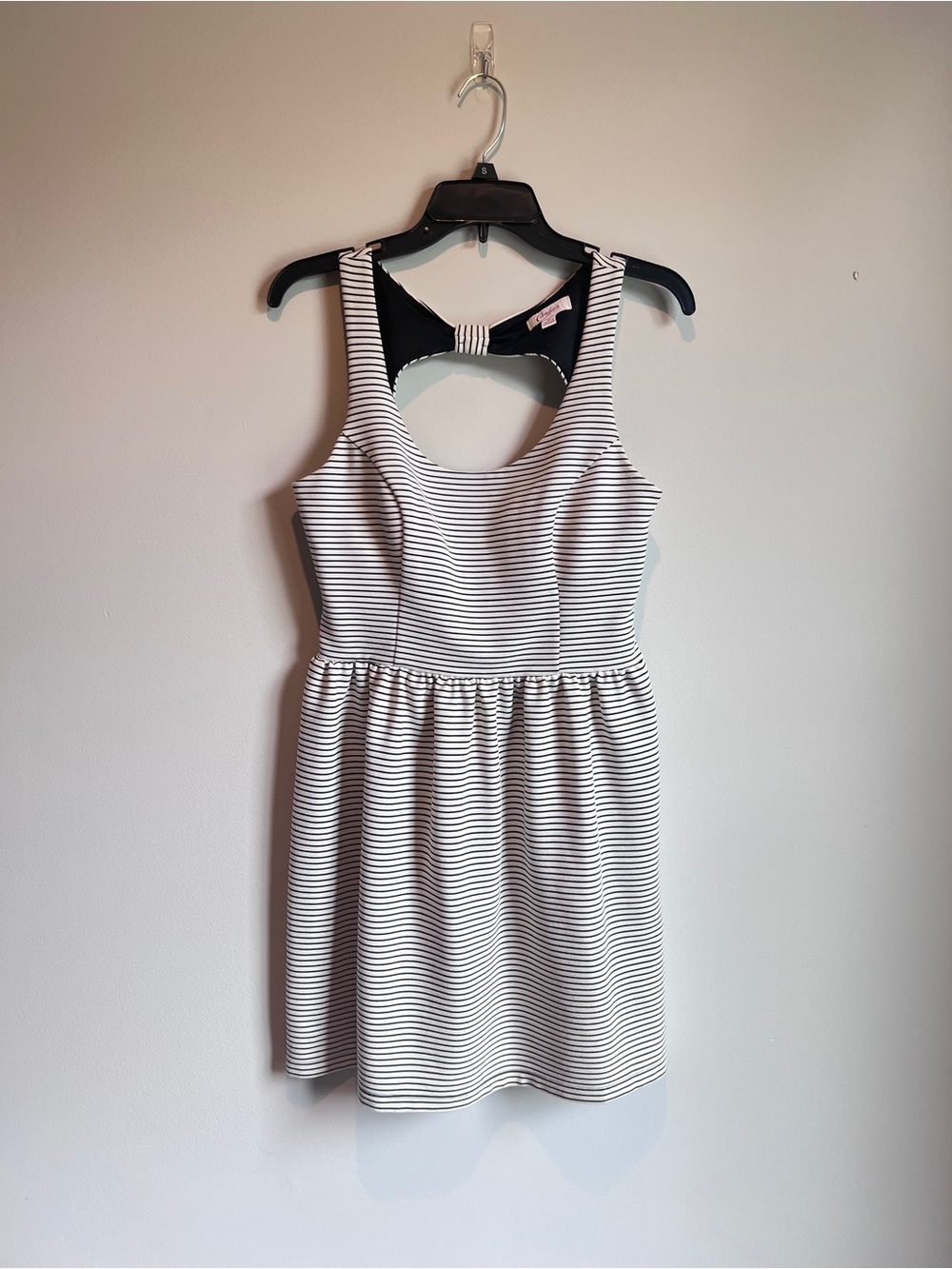 Candie's Black and White Striped Scoop-Back Mini Dress